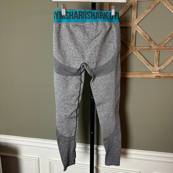 Gymshark Flex Leggings Mid Rise Charcoal Marl / Teal  Small - Picture 3 of 3